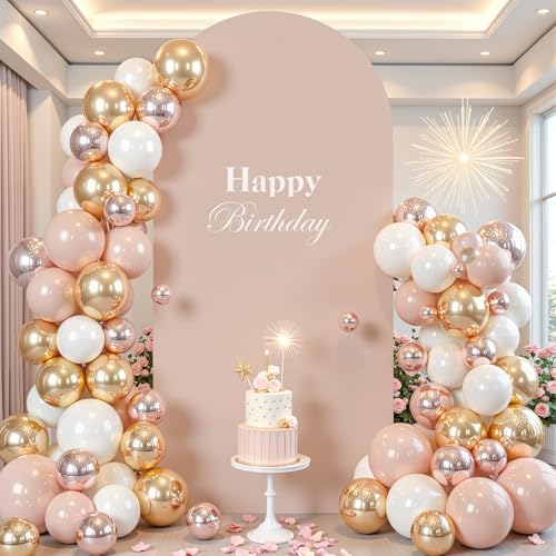 6.6 ft Arch Backdrop Cover Nude Blush- Double-Sided Spandex Arch Covers Stretchy Backdrop for Balloon Arches Birthday Party Baby Shower Banquet Wedding Photo Background - Image 6