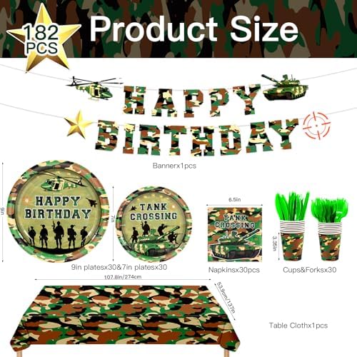182Pcs Camo Birthday Party Supplies,Serves 30 - Image 2