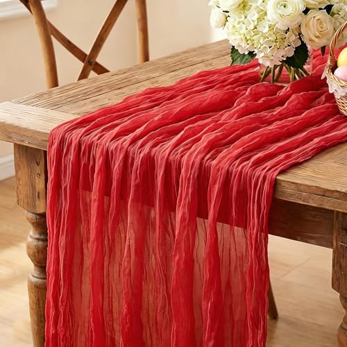 6Pcs Red Table Runner, 10FT Rustic Gauze Red Table Runner 35*120inch Boho Table Runners for Wedding Bridal Shower Birthday Baby Shower Table Centerpiece Decorations by Miucat