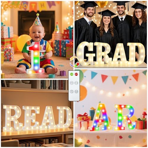 Pooqla LED Light Up Letters, Warm White and Colorful Lighted Marquee Letters with Remote, Lighted Letter for Party Birthday Decorations, Gift for Girls Boys Night Light, Wedding Home Decor, Letter H - Image 6