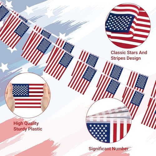 52FT 4th of July Decorations Outdoor, 50 PCS Fourth of July Banner, 5.5 x 8.2 Inches American String Flag Banner for Patriotic Independence Day Fourth of July Accessories Party Home Patio Decor - Image 3