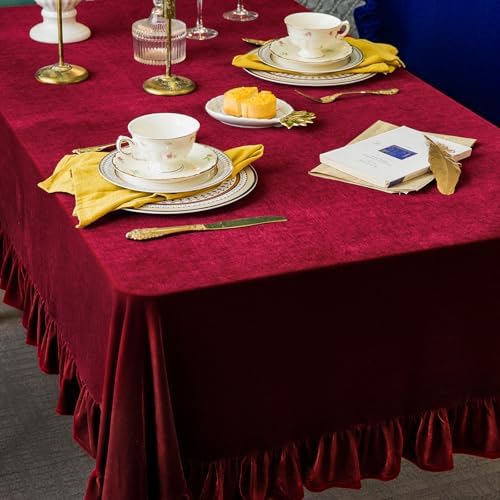 GLORY SEASON Velvet Tablecloth Luxurious Solid Rectangle Table Cloth,Oblong Retro Farmhouse Ruffle Tablecloths Washable Table Cover for Party Wedding Baby Shower Kitchen Dinning Tabletop Decoration - Image 6