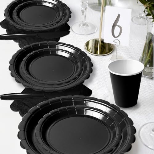 Vyntra 175 Pcs Black Paper Plates and Napkins Party Supplies - Image 6