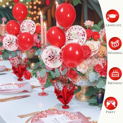 4 Set Red Balloon Centerpieces for Tables Red Balloons Stand Kit for Birthday Party Baby Shower Valentine's Day Wedding Prom Cake Graduation Retirement Table Top Decorations - Image 5