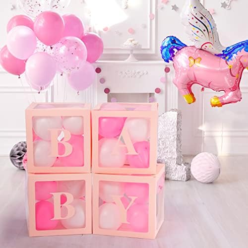 Voircoloria Baby Balloon Boxes with Letters, Pink, 4 Transparent Boxes - Image 5