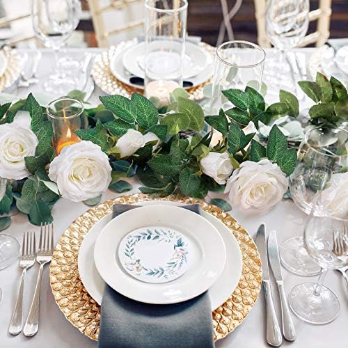 TELDRASSIL 4Pcs(26 FT) Artificial Rose Vine Fake Flower Garland Fake Silk Rose Hanging Vine for Wedding Party Background Arch Garden Background Decoration (White) - Image 5