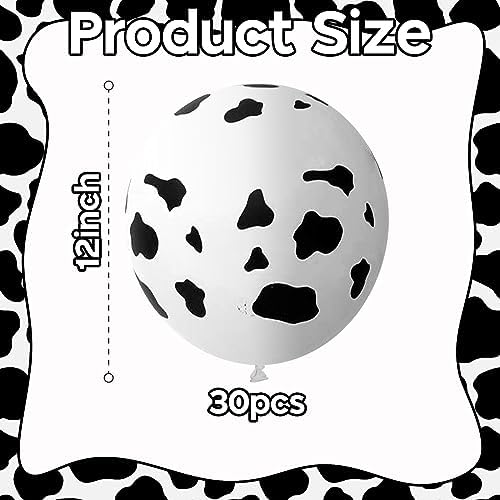 Cow Print Balloons, 30 Pcs Cute Cow Latex Balloons for Kids Party, Black White Western Cowboy Cowgirl Balloons for Boys Girls Farm Theme First Rodeo Birthday Baby Shower Party Decorations Supplies - Image 2