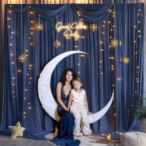 Navy Blue Backdrop Curtains with Lights for Parties,10x10FT Wrinkle Free Wedding Photo Backdrop Curtains for Baby Shower Birthday Graduations Home Party Decorations-5ft x 10ft - Image 7