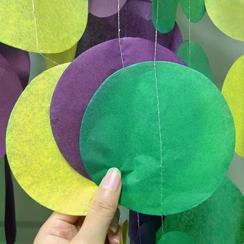 205 Ft Mardi Gras Party Decorations Purple Green Yellow Circle Dot Backdrop Garland Tissue Paper Polka Dots Hanging Streamer for Mardi Gras Birthday Wedding Baby Shower Masquerade Party Supplies - Image 5