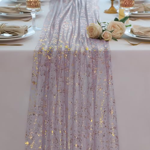3Pcs Dusty Purple Gold Table Runner Metallic Foil Shimmer Sheer Gauze 10ft by Snowkingdom