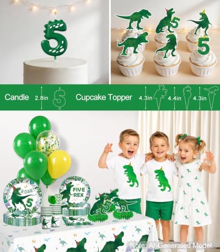 209pcs Dinosaur Birthday Decorations 5 for Boys, Serves 25 - Image 6