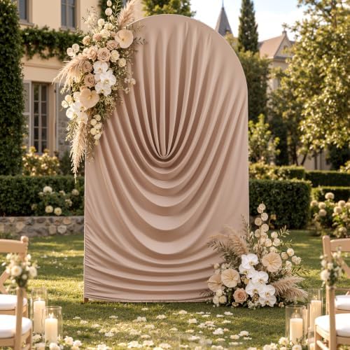 7.2FT Nude Draped Arch Cover, Ruched Ripple Arch Backdrop Cover by Unknown