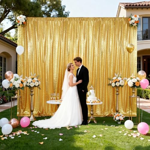 SquarePie 10x10ft Gold Sequin Backdrop, High Density Non-Transparent Glitter Curtain for Photography, Birthday, Wedding Party Decorations, Thick Solid Background with 4" Rod Pocket, 1 Panel - Image 3