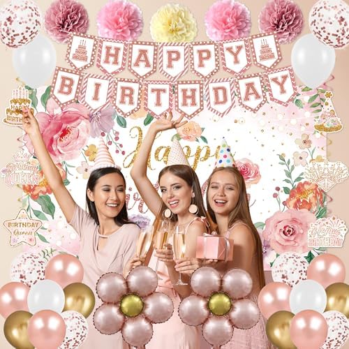Holkcog Flower Birthday Party Decorations for Girl, Pink Flower Party - Image 4