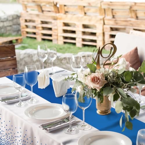MASHAN 3Pcs White and Blue Tablecloth Party Decorations,Plastic Black Table Cloth Printed Blue Table Runner Disposable Rectangle Cover for Birthday Wedding Anniversary Graduation Party,54 x108 Inch - Image 5