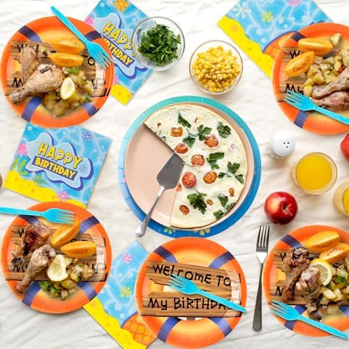 GaofanWai Ocean Yellow 25th Birthday Tableware - 96PCS Pineapple Party Paper Plate Set for Adult, 25 Years Later Ocean Sea Disposable Dinnerware Paper Napkin Fork for Yellow Birthday Party Decorations - Image 6