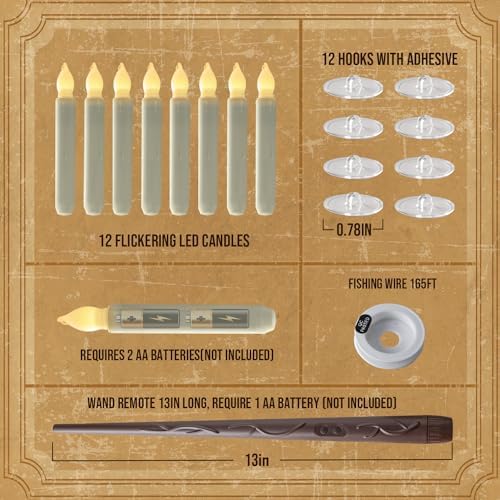 Raycare Floating Candles with Wand, 12 Pcs Magic Hanging Candles Flameless, Flickering Warm Light LED Taper Candle with Wand Remote, Battery Operated Window Candle for Halloween Witch Wizzard Decors - Image 4