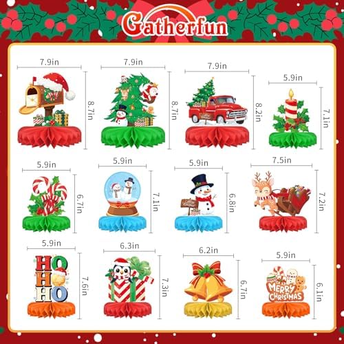 Christmas Party Decorations: Festive Christmas Honeycomb Centerpieces, Santa & Snowman Table Toppers - for Classroom, Winter Birthdays & Holiday Party Supplies - Image 2