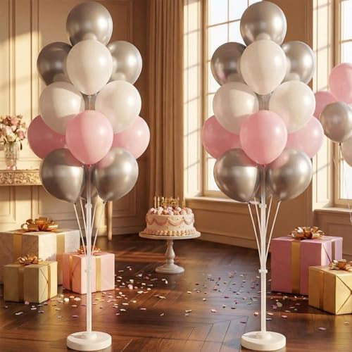 2Set Silver Pink Balloon Column Stand Kit for Floor or Table Party Decor - Image 7