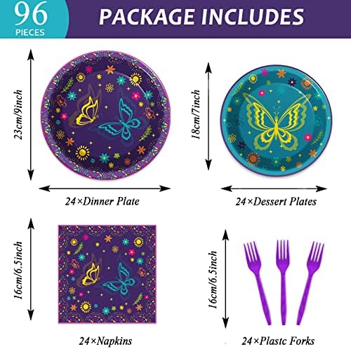 Wiooffen 96 Pcs Butterfly Birthday Party Supplies Purple Blue Floral Themed Paper Plates Napkins Disposable Tableware Set Party Decorations Serves 24 Guests - Image 2