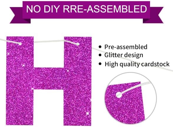 BEISHIDA Pre-Strung Glitter Purple Happy Birthday Banner Party Sign Decor - Image 3