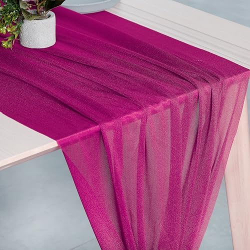 Pack of 20 Chiffon Table Runners 29 x 120 Inch, 14FT Long - Magenta - Image 2