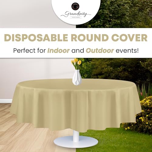 Grandipity Plastic Table Cloth Disposable 12 Pack 84" Round Beige - Image 5