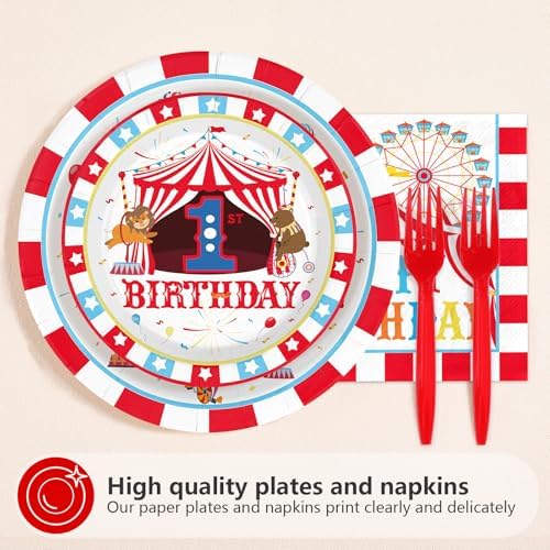 Grencian 96Pcs Circus Carnival 1st Birthday Party Decorations, Serves 24 - Image 3