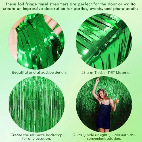 Green Tinsel Backdrop Curtains - 2 Pack Foil Fringe Streamers Photo Backdrop for 2027 World Soccer Cup Party Decorations | Soccer Football Theme Birthday Dinosaur Animal Party Wall Decor - Image 5