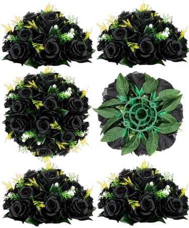 BLOSMON Black Rose Artificial Flower Balls for Wedding Centerpieces, 6 Pcs by Blosmon