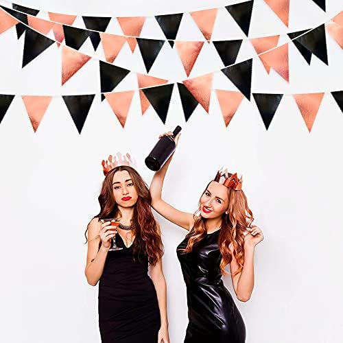 Black Rose Gold Party Decorations Triangle Pennant Banner Flag Rose Gold Black Metallic Fabric Bunting Garland for Graduation Birthday Wedding Engagement Bachelorette Celebration Hen Party Supplies - Image 5