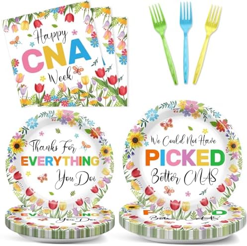 96PCS Happy CNA Week Party Decorations Nurse Week Plates and Napkins Thanks for Everything You Do Nursing Assistant Tableware Dinnerware Set for Doctors Day Medical School Grad Party Decor Supplies by CHUNNIN