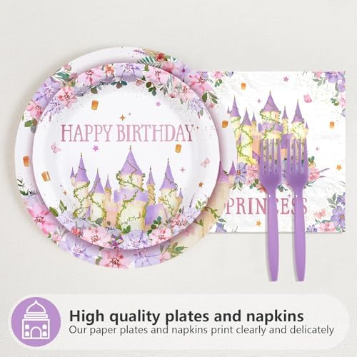 Greencian 96Pcs Princess Birthday Purple Tower Party Supplies Serves 24 - Image 3
