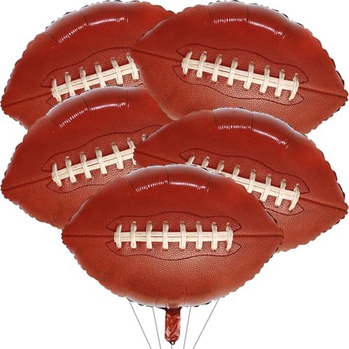 5 Pieces Large Football Party Balloons, Brown Football Shaped Mylar Foil Balloons Sports Theme Party Decorations for Boys Men Football Fans Tailgate Birthday Party Sport Decorations Supplies by Lingqiang