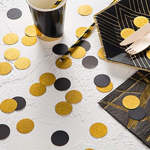 MOWO Gold Glitter and Black Confetti Circle Table Decoration, 1.2", 200pc - Image 4