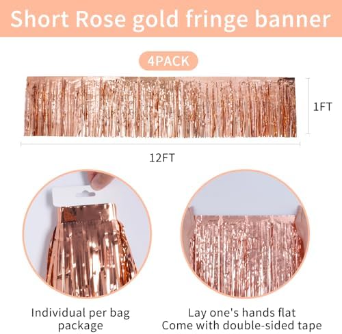 Rose Gold Party Decorations 4Pack 48FT - Wedding Decorations - Bachelorette Party Supplies - Rose Gold Backdrop - Photo Booth Decorations - Birthday Tinsel Garland - Image 5