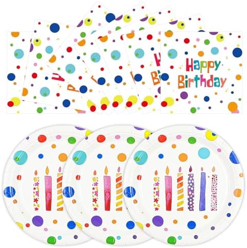 Birthday Plates & Napkins, Colorful Dots, 7 Inch, 50PCS by Unknown