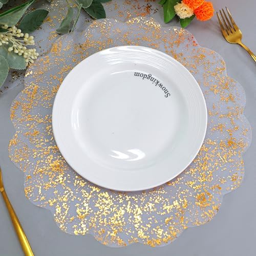 50 Pcs Gold Placemats Scalloped Round 13" Disposable Metallic Foil Charger - Image 2