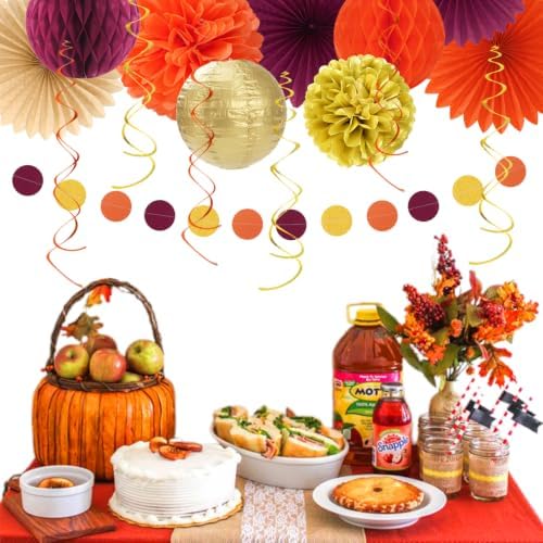 Burgundy-Orange Gold Fall-Autumn Birthday Hanging-Decorations - Huglony - Image 5