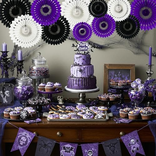 BEISHIDA Honeycomb Round Paper Fans Black Purple Hanging Party Decoration - Image 6