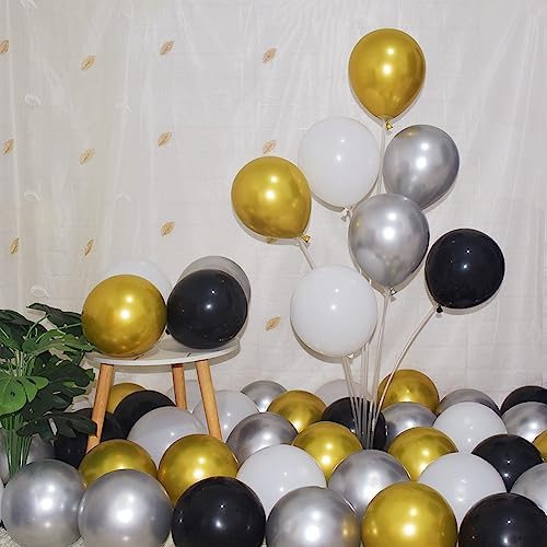 300 Pcs Gold Silver and Black White 5 Inch Balloons Metallic Chrome Shiny Assorted Colors Latex Small Balloon for Wedding Birthday Graduation Baby Shower Christmas Valentine’s Day Party Decorations by BAOKUANHU