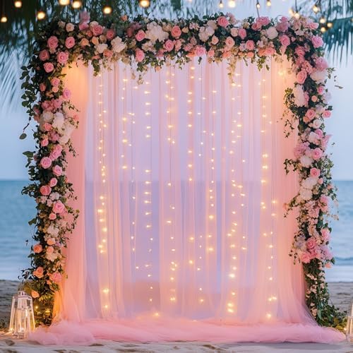 Fomcet Tulle Backdrop Curtains with Lights Peach Sheer Curtain 10x10ft - Image 6