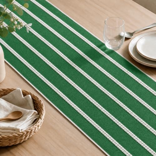 Artoid Mode Green Farmhouse Dashed Stripe Table Runner, Seasonal Holiday Christmas Boho Rustic Kitchen Dining Table Decoration for Home Party Decor 12x120 Inch - Image 6