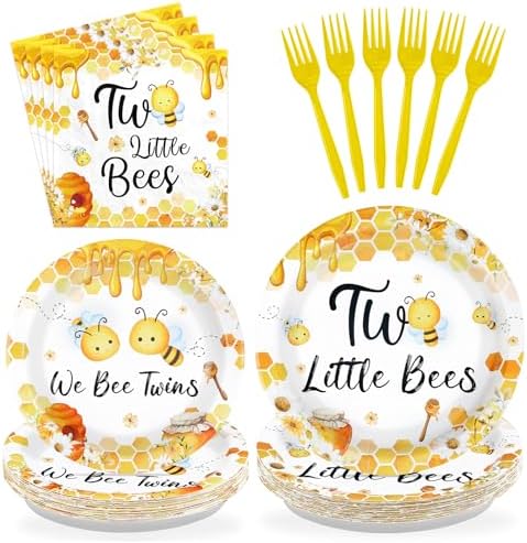 96Pcs Bee Twins Baby Shower Party Decorations, Serves 24 by Greencian