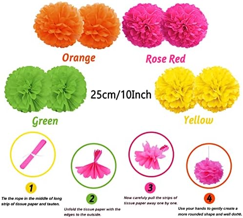 ZERODECO Mexican Party Decorations, 21 Pcs Multi-color Paper Fans, Pom Poms Flowers for Mexican Fiesta Cinco De Mayo Taco Themed Birthday Party Supplies - Image 3