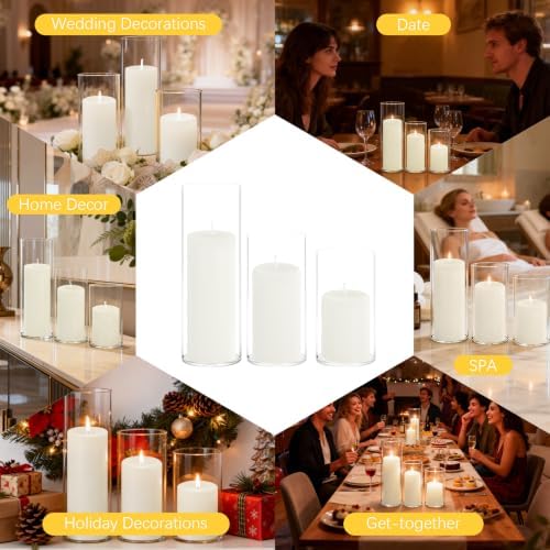 24-Pack White Pillar Candles (2''X3,4,6) & 24-Pack Glass Cylinder Vases(2.6''X5,6,8),Hurricane Candles,Wedding Centerpiece Decor Set-Mixed Heights for Table, Proposal, Event. - Image 5