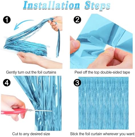 8 Pack Party Decorations, 3.28 FT x 7.05 FT Party Streamer, Metallic Sky Blue Tinsel Backdrop Fringe Curtains Party Decorations, Light Blue Birthday Backdrop Photo Booth Props - Image 3
