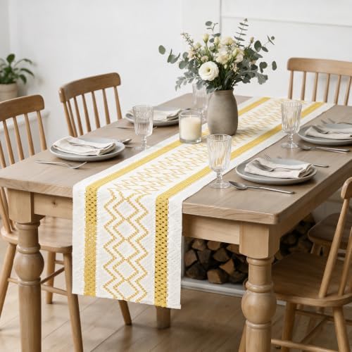 Artoid Mode Yellow Stripe Diamond Woven Table Runner 12x72 Inch - Image 5
