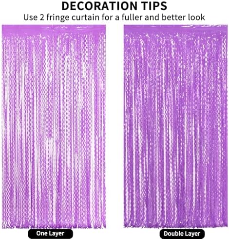 4 Pack Wavy Purple Metallic Tinsel Foil Fringe Curtains - 3.3x6.6 Feet Party Streamer Halloween Decor Foil Curtain Backdrop Holiday Celebration Party Decorations - Image 6