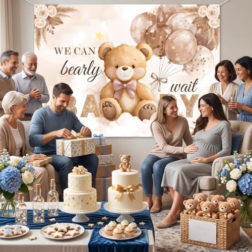 Bear Baby Shower Backdrop 7x5FT We Can Bearly Wait Party Baby Shower Banner - Image 7